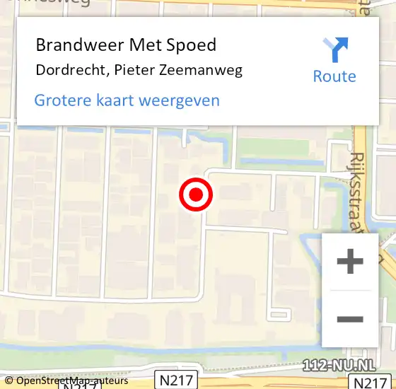 Locatie op kaart van de 112 melding: Brandweer Met Spoed Naar Dordrecht, Pieter Zeemanweg op 25 april 2024 20:08