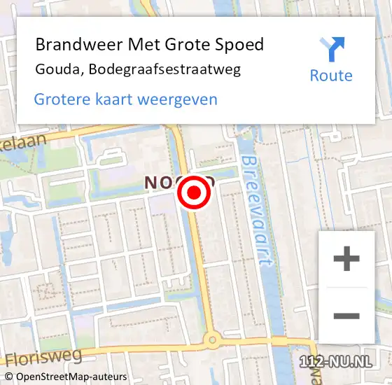 Locatie op kaart van de 112 melding: Brandweer Met Grote Spoed Naar Gouda, Bodegraafsestraatweg op 25 april 2024 20:10