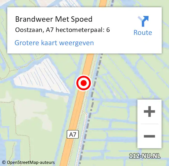 Locatie op kaart van de 112 melding: Brandweer Met Spoed Naar Oostzaan, A7 hectometerpaal: 6 op 25 april 2024 20:10