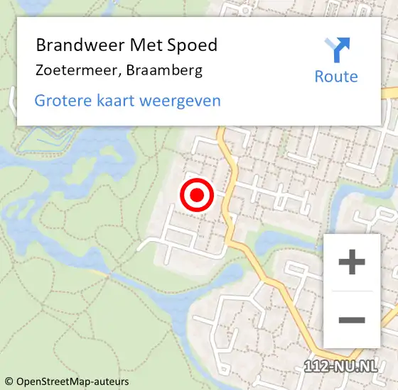 Locatie op kaart van de 112 melding: Brandweer Met Spoed Naar Zoetermeer, Braamberg op 25 april 2024 20:13