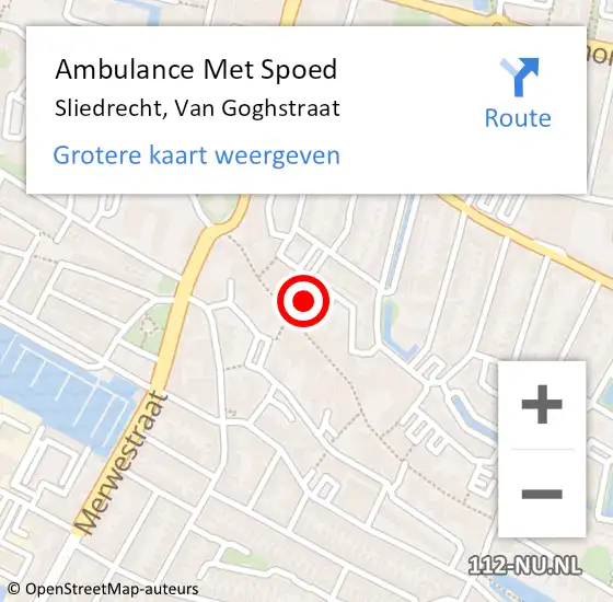Locatie op kaart van de 112 melding: Ambulance Met Spoed Naar Sliedrecht, Van Goghstraat op 25 april 2024 20:18