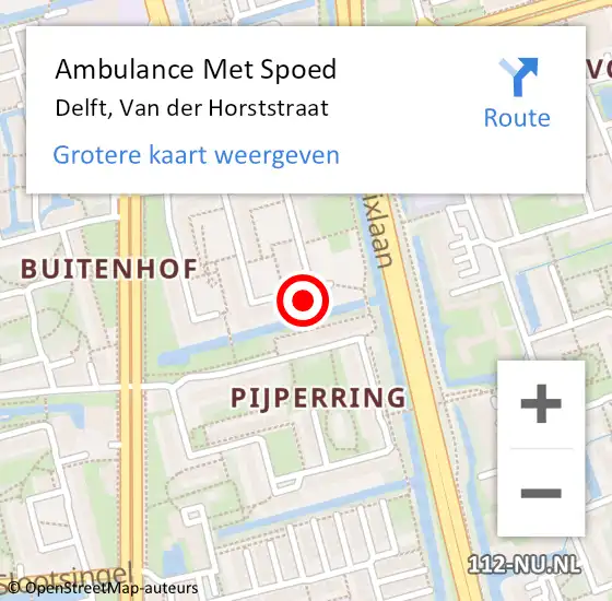 Locatie op kaart van de 112 melding: Ambulance Met Spoed Naar Delft, Van der Horststraat op 25 april 2024 20:28