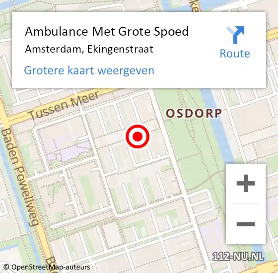 Locatie op kaart van de 112 melding: Ambulance Met Grote Spoed Naar Amsterdam, Ekingenstraat op 25 april 2024 21:28