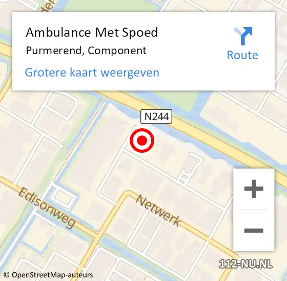 Locatie op kaart van de 112 melding: Ambulance Met Spoed Naar Purmerend, Component op 25 april 2024 21:42