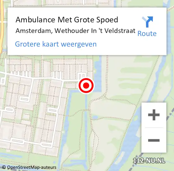 Locatie op kaart van de 112 melding: Ambulance Met Grote Spoed Naar Amsterdam, Wethouder In 't Veldstraat op 25 april 2024 21:47