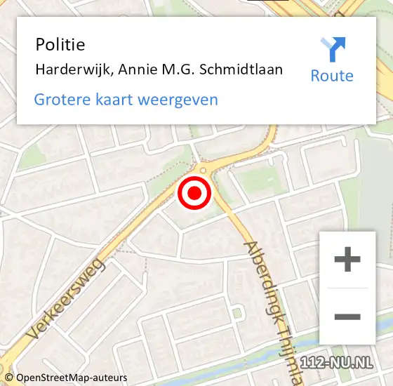 Locatie op kaart van de 112 melding: Politie Harderwijk, Annie M.G. Schmidtlaan op 25 april 2024 21:56