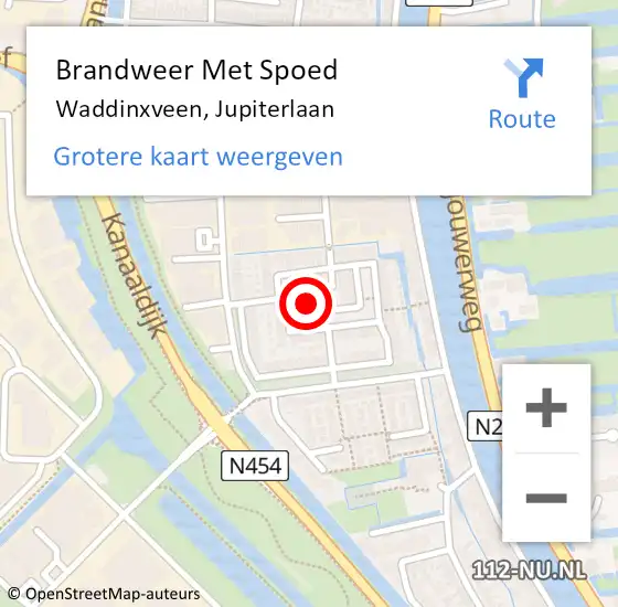 Locatie op kaart van de 112 melding: Brandweer Met Spoed Naar Waddinxveen, Jupiterlaan op 3 oktober 2014 17:09