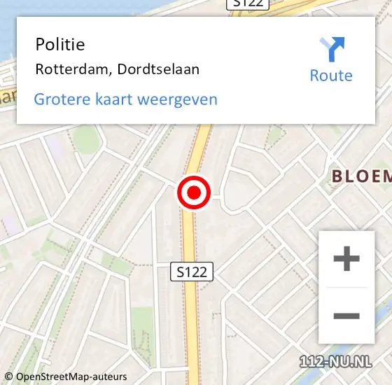Locatie op kaart van de 112 melding: Politie Rotterdam, Dordtselaan op 25 april 2024 22:04