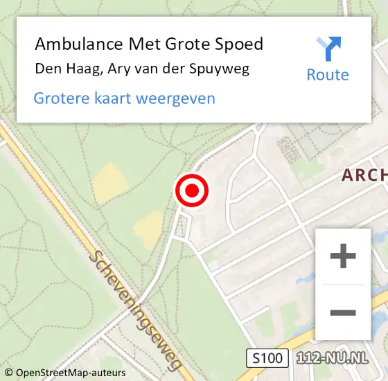 Locatie op kaart van de 112 melding: Ambulance Met Grote Spoed Naar Den Haag, Ary van der Spuyweg op 25 april 2024 22:35