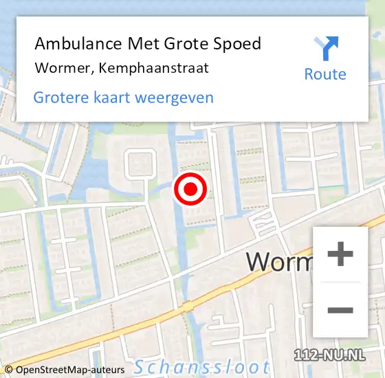 Locatie op kaart van de 112 melding: Ambulance Met Grote Spoed Naar Wormer, Kemphaanstraat op 25 april 2024 22:51