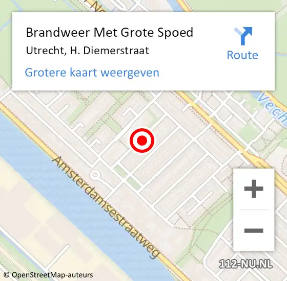 Locatie op kaart van de 112 melding: Brandweer Met Grote Spoed Naar Utrecht, H. Diemerstraat op 25 april 2024 23:06