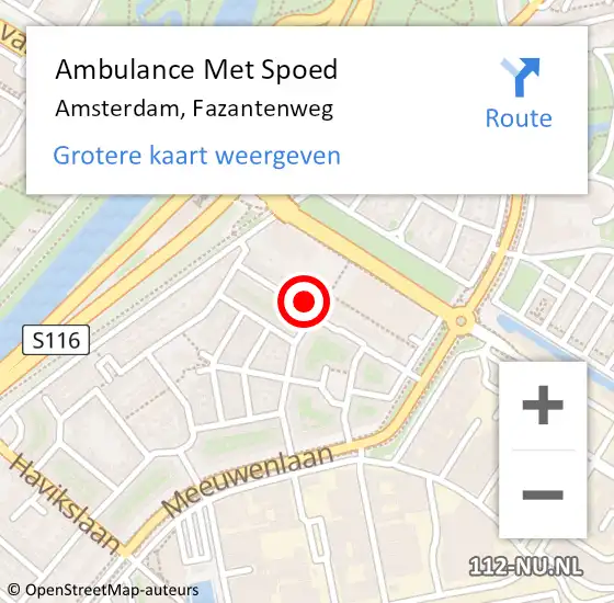 Locatie op kaart van de 112 melding: Ambulance Met Spoed Naar Amsterdam, Fazantenweg op 25 april 2024 23:10