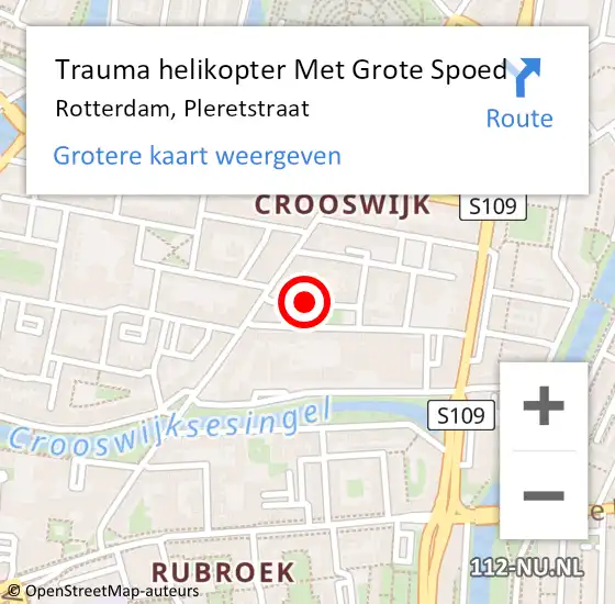 Locatie op kaart van de 112 melding: Trauma helikopter Met Grote Spoed Naar Rotterdam, Pleretstraat op 25 april 2024 23:29