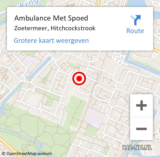 Locatie op kaart van de 112 melding: Ambulance Met Spoed Naar Zoetermeer, Hitchcockstrook op 26 april 2024 00:33