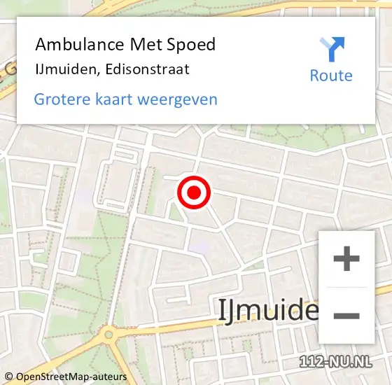 Locatie op kaart van de 112 melding: Ambulance Met Spoed Naar IJmuiden, Edisonstraat op 26 april 2024 01:19