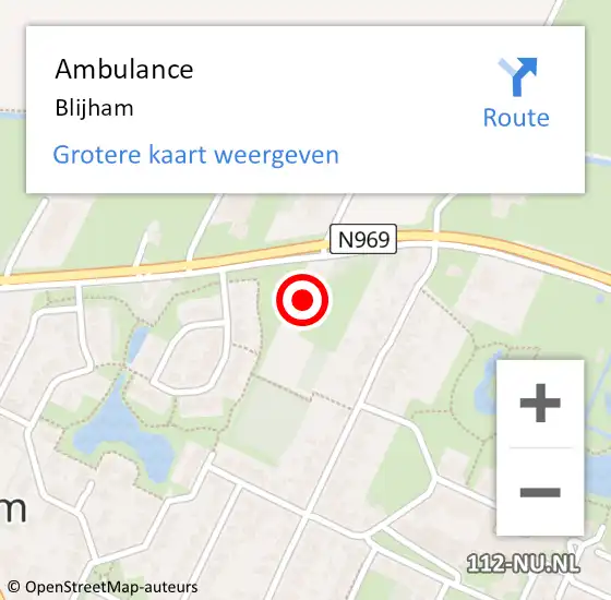 Locatie op kaart van de 112 melding: Ambulance Blijham op 26 april 2024 01:30