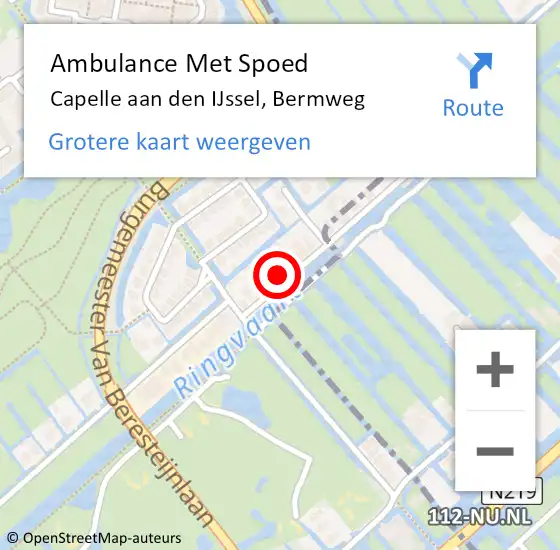 Locatie op kaart van de 112 melding: Ambulance Met Spoed Naar Capelle aan den IJssel, Bermweg op 26 april 2024 01:38