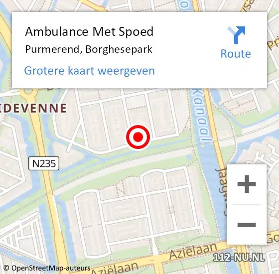 Locatie op kaart van de 112 melding: Ambulance Met Spoed Naar Purmerend, Borghesepark op 26 april 2024 04:32