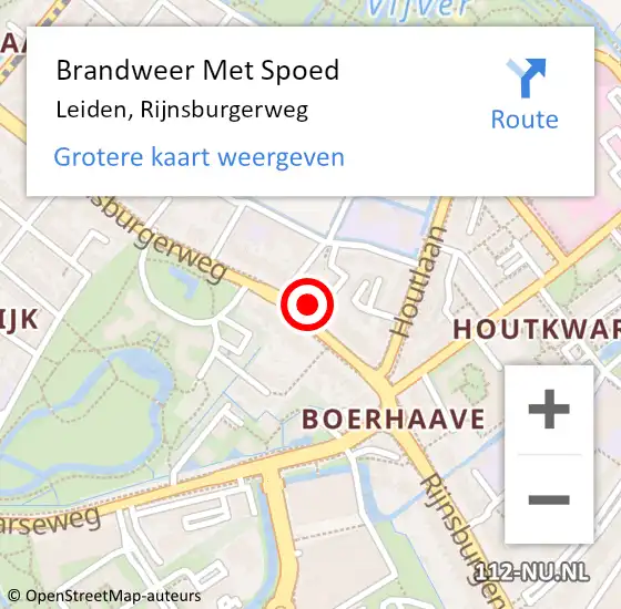 Locatie op kaart van de 112 melding: Brandweer Met Spoed Naar Leiden, Rijnsburgerweg op 26 april 2024 04:32