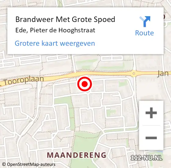 Locatie op kaart van de 112 melding: Brandweer Met Grote Spoed Naar Ede, Pieter de Hooghstraat op 26 april 2024 04:59