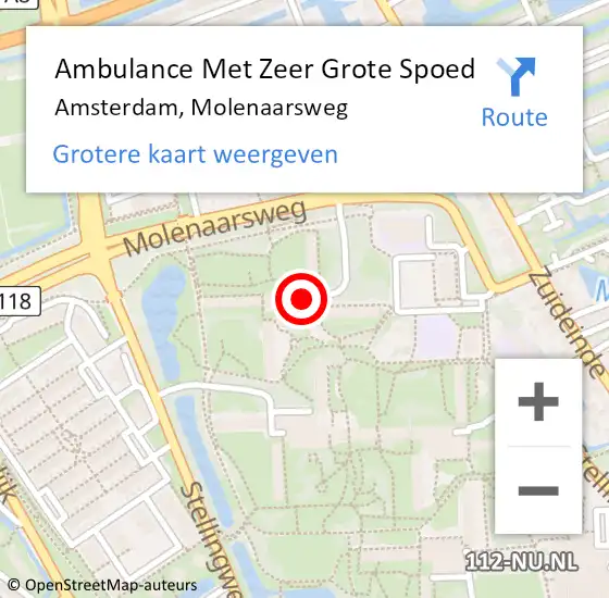 Locatie op kaart van de 112 melding: Ambulance Met Zeer Grote Spoed Naar Amsterdam, Molenaarsweg op 26 april 2024 06:01
