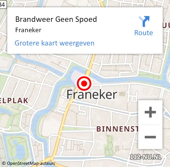 Locatie op kaart van de 112 melding: Brandweer Geen Spoed Naar Franeker op 26 april 2024 06:11