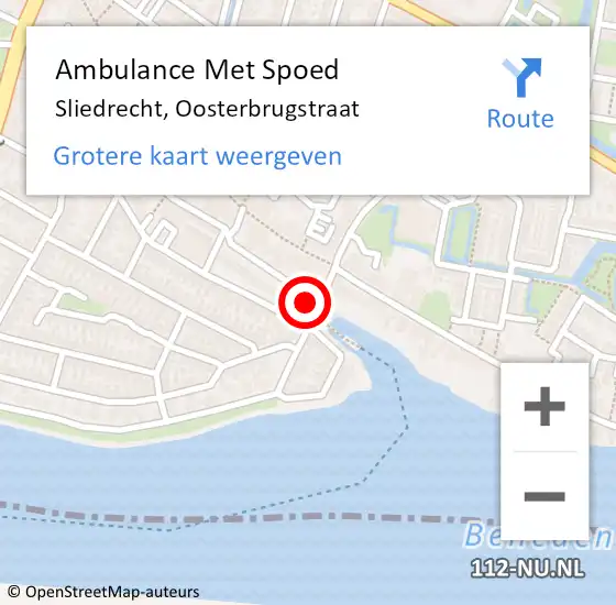 Locatie op kaart van de 112 melding: Ambulance Met Spoed Naar Sliedrecht, Oosterbrugstraat op 26 april 2024 08:16