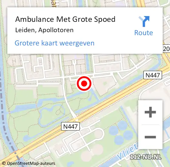 Locatie op kaart van de 112 melding: Ambulance Met Grote Spoed Naar Leiden, Apollotoren op 26 april 2024 08:49