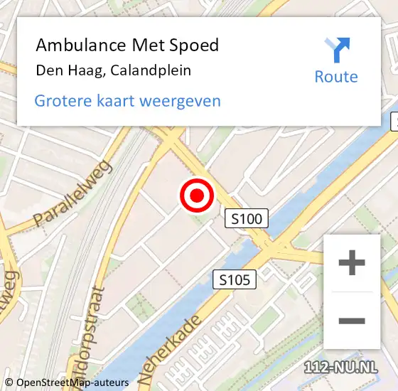 Locatie op kaart van de 112 melding: Ambulance Met Spoed Naar Den Haag, Calandplein op 26 april 2024 09:17