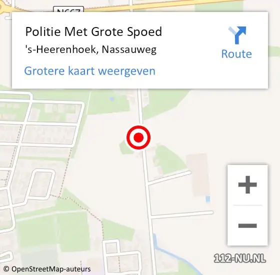 Locatie op kaart van de 112 melding: Politie Met Grote Spoed Naar 's-Heerenhoek, Nassauweg op 26 april 2024 09:29