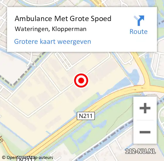 Locatie op kaart van de 112 melding: Ambulance Met Grote Spoed Naar Wateringen, Klopperman op 26 april 2024 09:53