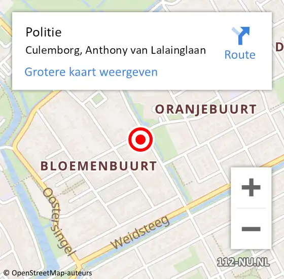 Locatie op kaart van de 112 melding: Politie Culemborg, Anthony van Lalainglaan op 26 april 2024 10:19