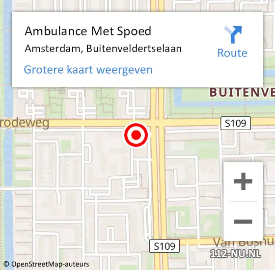 Locatie op kaart van de 112 melding: Ambulance Met Spoed Naar Amsterdam, Buitenveldertselaan op 26 april 2024 10:25