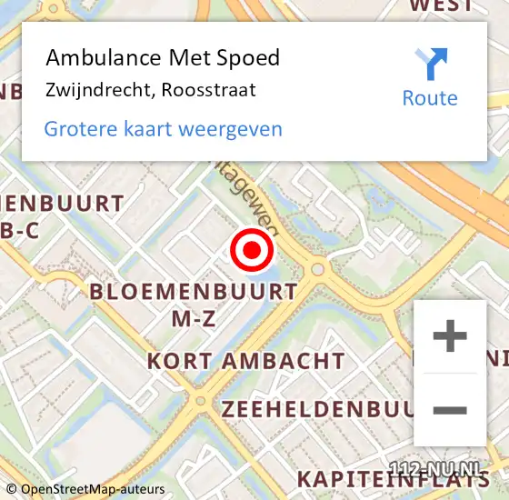 Locatie op kaart van de 112 melding: Ambulance Met Spoed Naar Zwijndrecht, Roosstraat op 26 april 2024 10:29