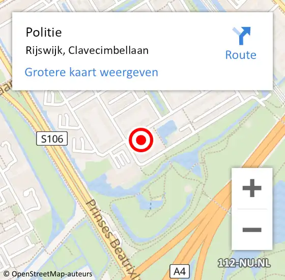 Locatie op kaart van de 112 melding: Politie Rijswijk, Clavecimbellaan op 26 april 2024 10:40