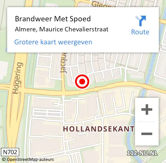 Locatie op kaart van de 112 melding: Brandweer Met Spoed Naar Almere, Maurice Chevalierstraat op 26 april 2024 10:42