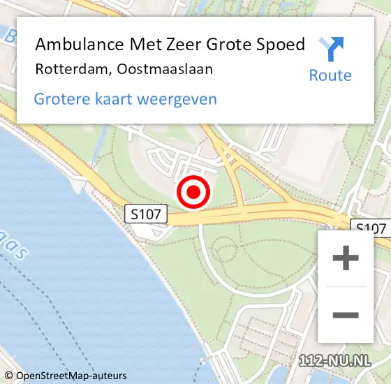 Locatie op kaart van de 112 melding: Ambulance Met Zeer Grote Spoed Naar Rotterdam, Oostmaaslaan op 26 april 2024 10:46