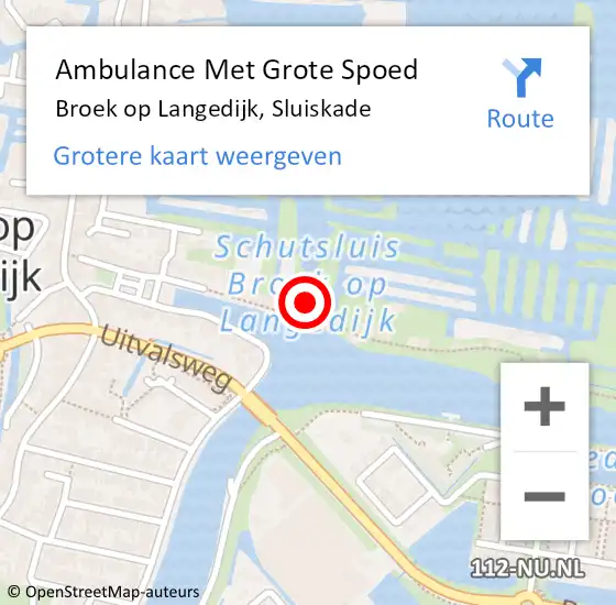 Locatie op kaart van de 112 melding: Ambulance Met Grote Spoed Naar Broek op Langedijk, Sluiskade op 26 april 2024 10:51