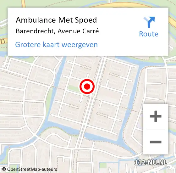 Locatie op kaart van de 112 melding: Ambulance Met Spoed Naar Barendrecht, Avenue Carré op 26 april 2024 11:09