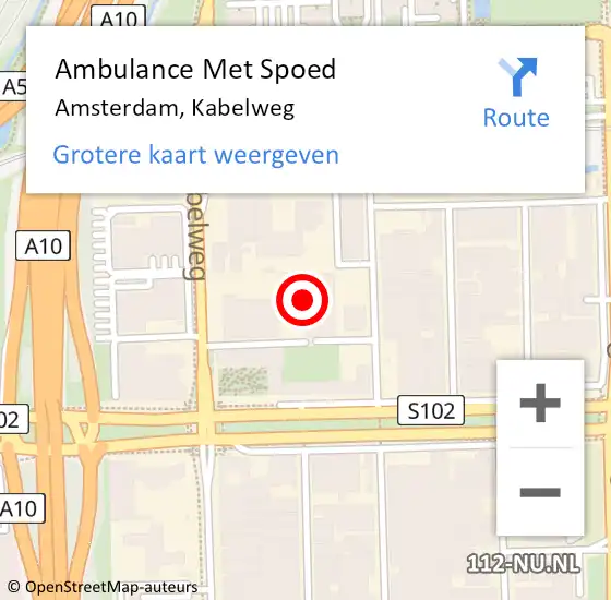 Locatie op kaart van de 112 melding: Ambulance Met Spoed Naar Amsterdam, Kabelweg op 26 april 2024 11:09