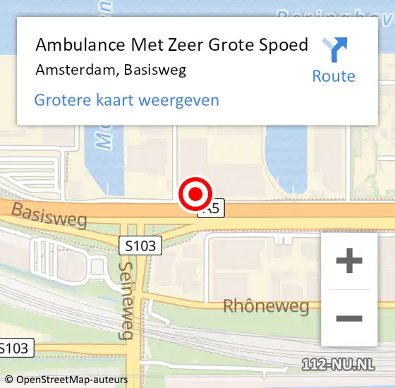 Locatie op kaart van de 112 melding: Ambulance Met Zeer Grote Spoed Naar Amsterdam, Basisweg op 26 april 2024 11:10