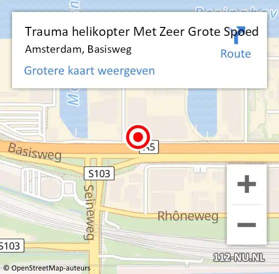 Locatie op kaart van de 112 melding: Trauma helikopter Met Zeer Grote Spoed Naar Amsterdam, Basisweg op 26 april 2024 11:11