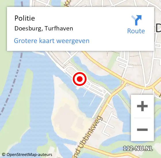 Locatie op kaart van de 112 melding: Politie Doesburg, Turfhaven op 26 april 2024 11:24