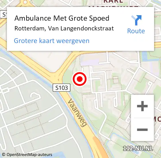 Locatie op kaart van de 112 melding: Ambulance Met Grote Spoed Naar Rotterdam, Van Langendonckstraat op 26 april 2024 11:24