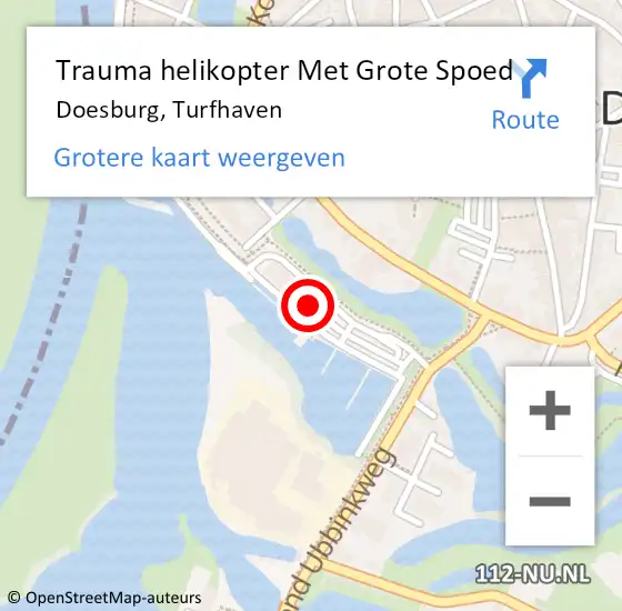 Locatie op kaart van de 112 melding: Trauma helikopter Met Grote Spoed Naar Doesburg, Turfhaven op 26 april 2024 11:26