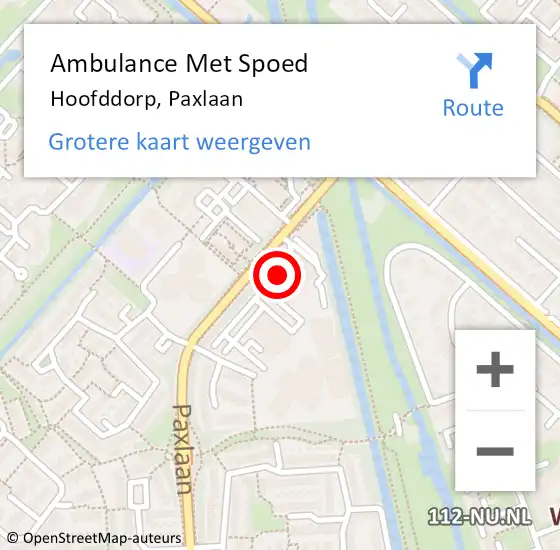 Locatie op kaart van de 112 melding: Ambulance Met Spoed Naar Hoofddorp, Paxlaan op 26 april 2024 11:27