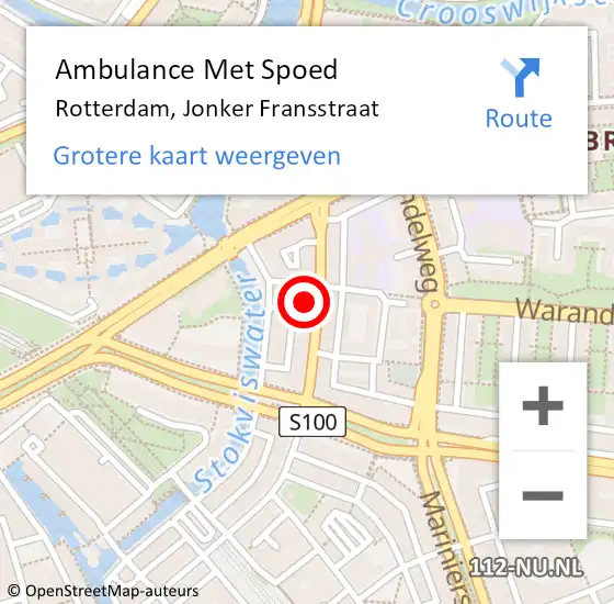 Locatie op kaart van de 112 melding: Ambulance Met Spoed Naar Rotterdam, Jonker Fransstraat op 26 april 2024 11:45