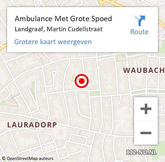 Locatie op kaart van de 112 melding: Ambulance Met Grote Spoed Naar Landgraaf, Martin Cudellstraat op 3 oktober 2014 17:45