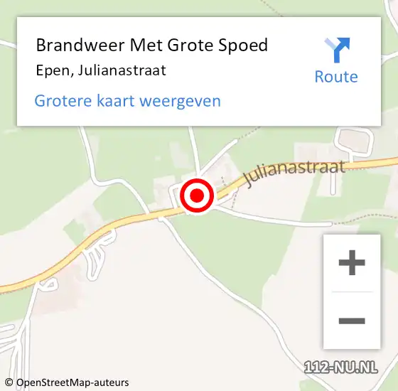 Locatie op kaart van de 112 melding: Brandweer Met Grote Spoed Naar Epen, Julianastraat op 26 april 2024 11:52