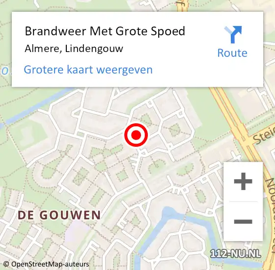 Locatie op kaart van de 112 melding: Brandweer Met Grote Spoed Naar Almere, Lindengouw op 26 april 2024 11:55